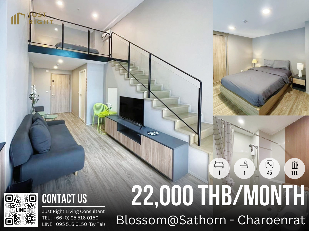 For RentCondoSathorn, Narathiwat : For Rent Blossm Condo @ Sathorn - Charoenrat 1 Bed 1 Bath 45 Sqm. Fully Furnished, Ready to Move In 17,000 THB/month 1 Year Contract