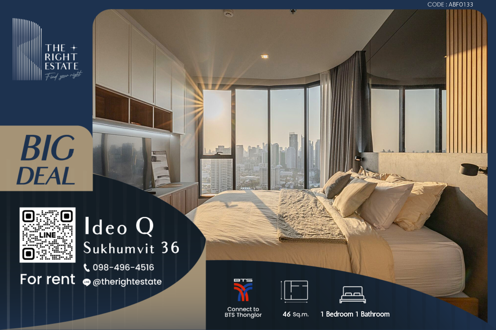 ให้เช่าคอนโดสุขุมวิท อโศก ทองหล่อ : 🌿Ideo Q Sukhumvit 36🌿 ห้องสวย ตกแต่งน่าอยู่มากๆ 🛏 1 ห้องนอน 46 ตร.ม ราคาต่อรองได้ - ติด BTS ทองหล่อ