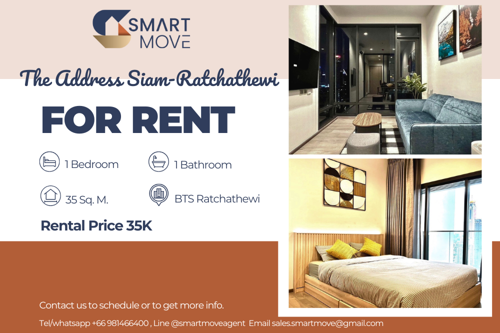 For RentCondoRatchathewi,Phayathai : Code C20240600034..........The Address Siam - Ratchathewi for rent, 1 bedroom, 1 bathroom, high floor, furnished, ready to move in