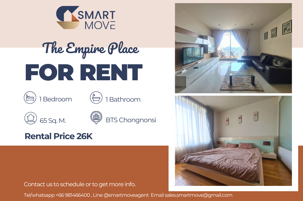 For RentCondoSathorn, Narathiwat : Code C20231200058.......The Empire Place For Rent, 1 bedroom, 1 bathroom, high floor, furnished, ready to move in