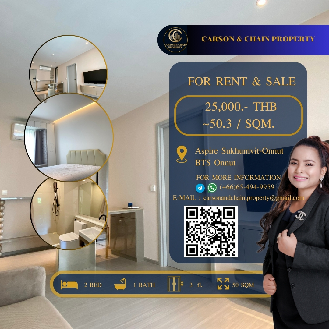 For RentCondoOnnut, Udomsuk : Carson&Chain ❗RENT❗ Aspire Sukhumvit-Onnut│ 2 BR │ 25,000 THB │Low Floor 