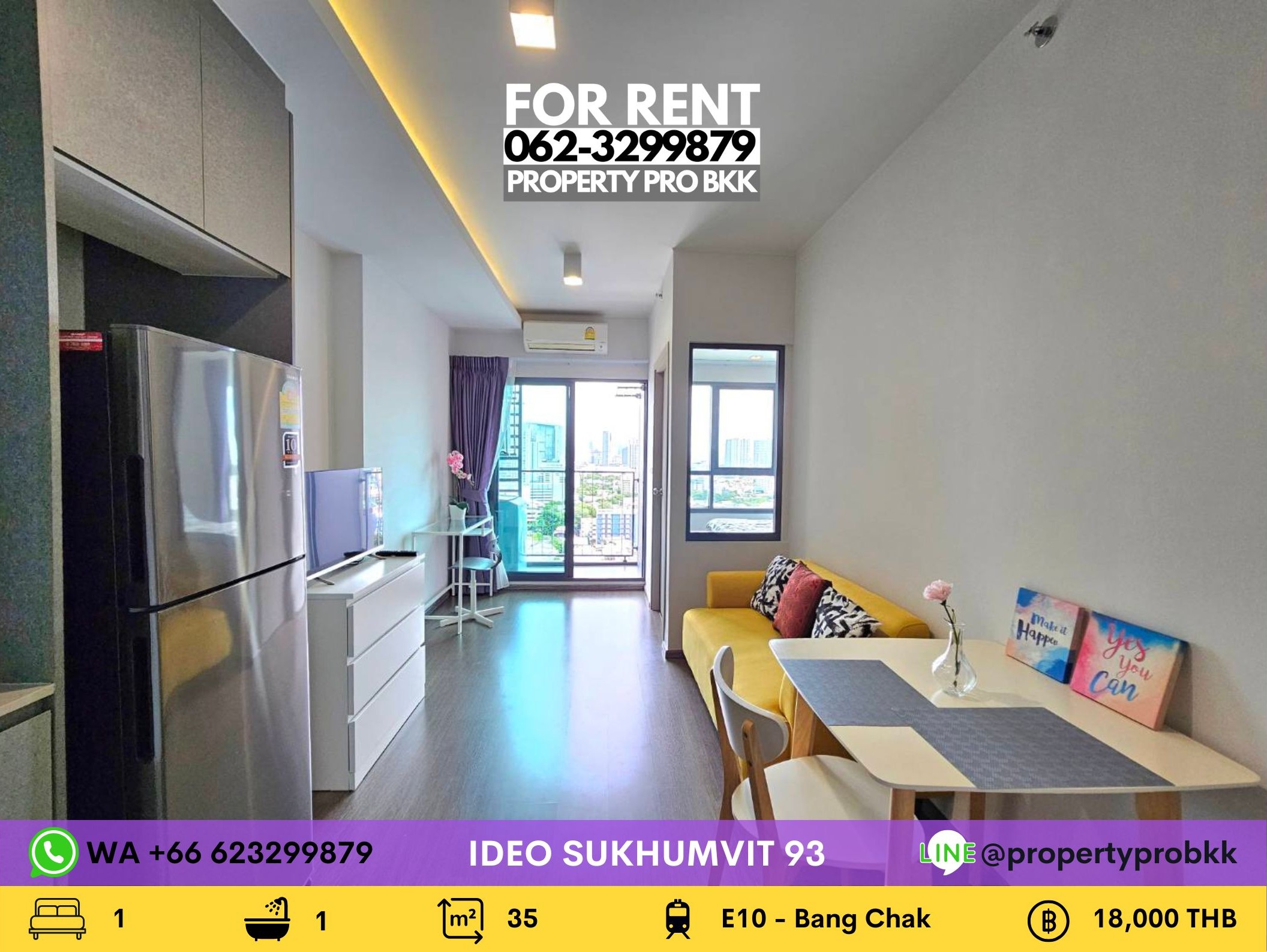 For RentCondoOnnut, Udomsuk : 🌟🌟 For Rent Ideo Sukhumvit 93: 1 bedroom unit (bathtub) next to BTS Bang Chak