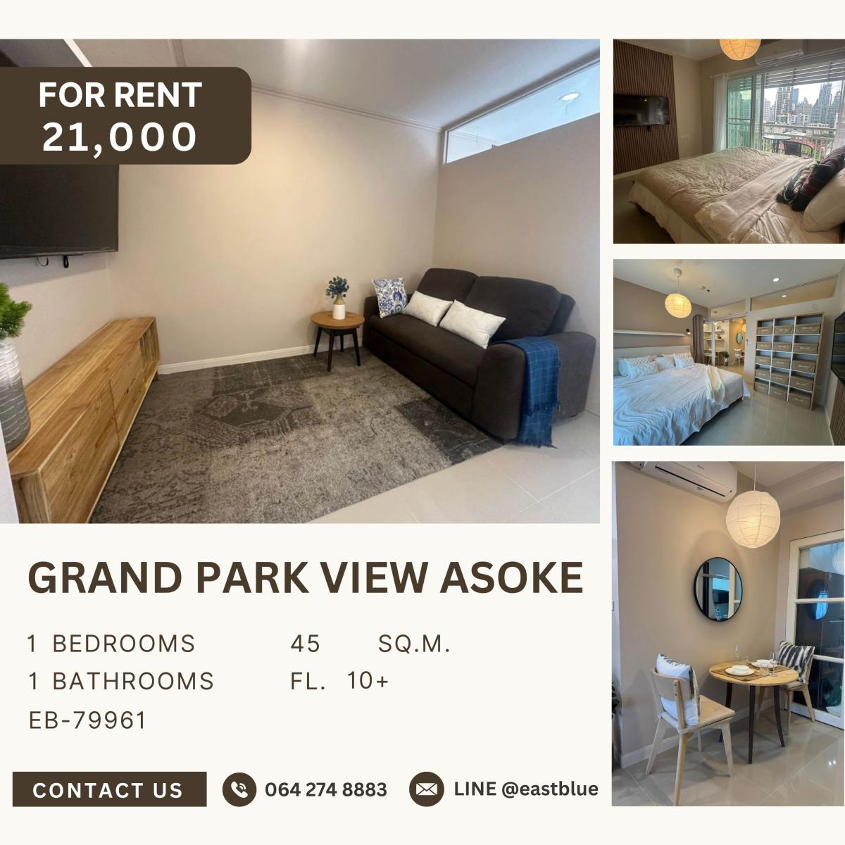 For RentCondoSukhumvit, Asoke, Thonglor : Grand Park View Asoke, 1 bed, 21000 per month