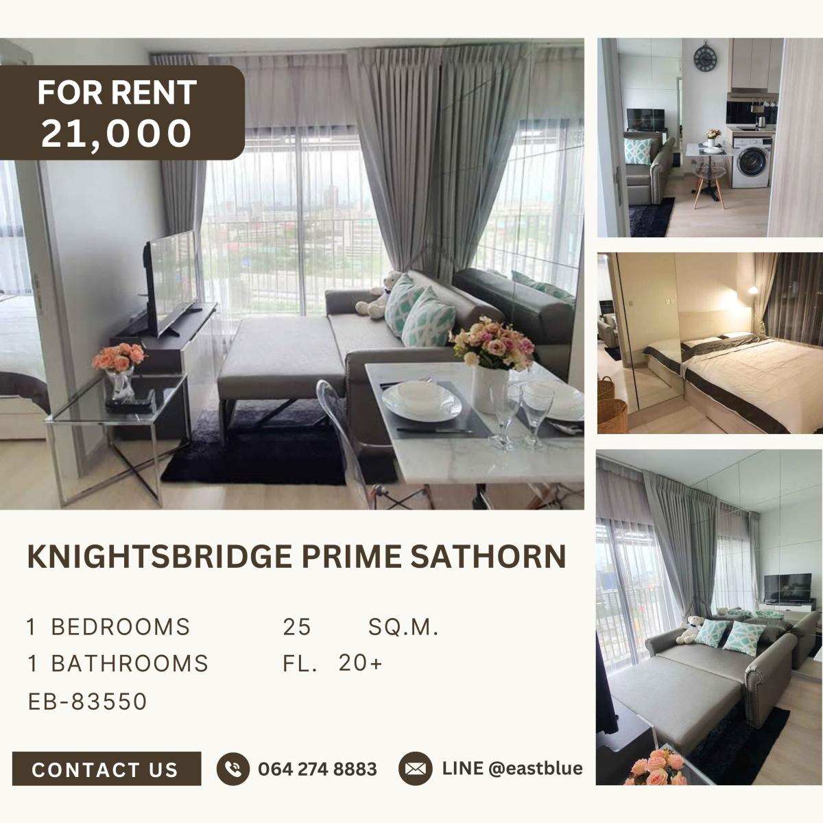 For RentCondoSathorn, Narathiwat : KnightsBridge Prime Sathorn, 1 bed, 21000 per month