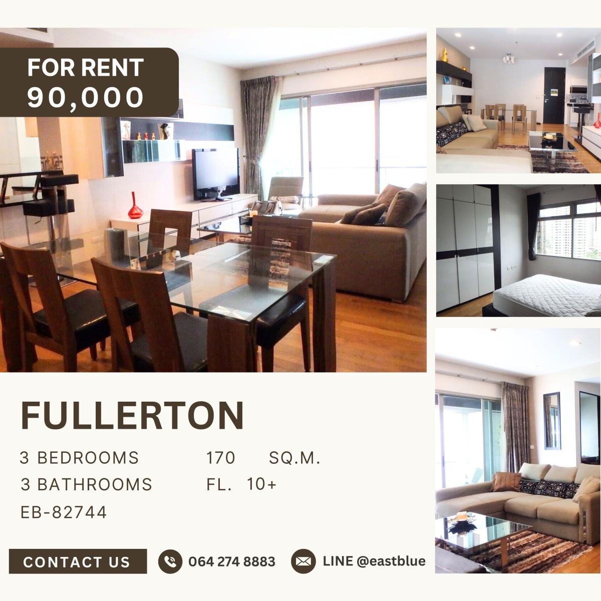 For RentCondoSukhumvit, Asoke, Thonglor : Fullerton, 3 bed, 90000 per month