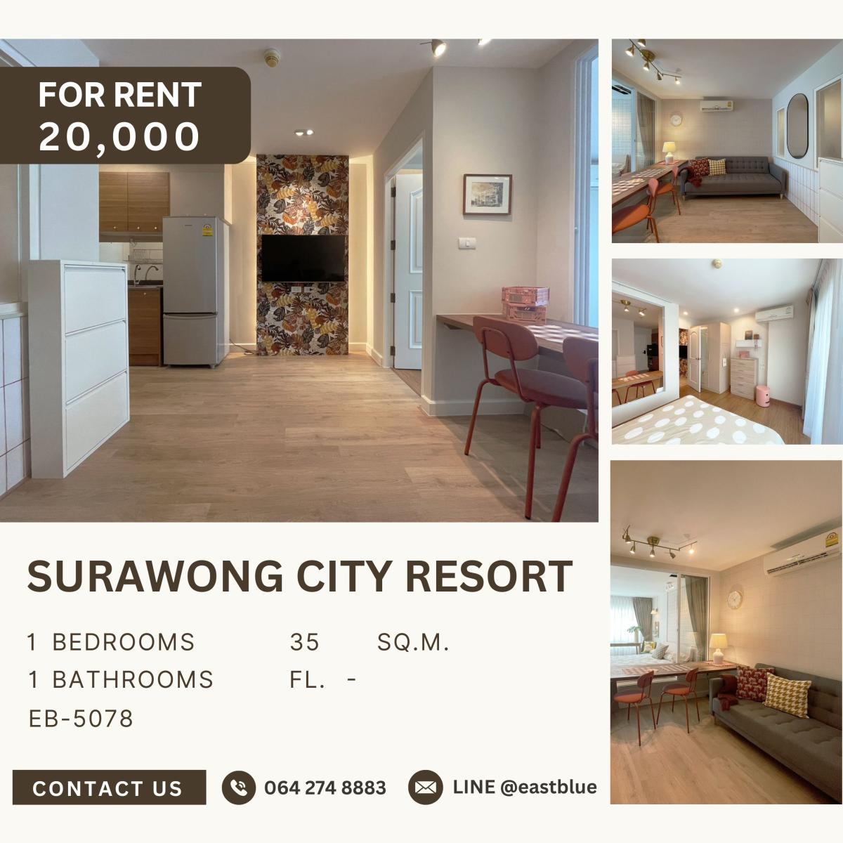 For RentCondoSilom, Saladaeng, Bangrak : Surawong City Resort, 1 bed, 20000 per month