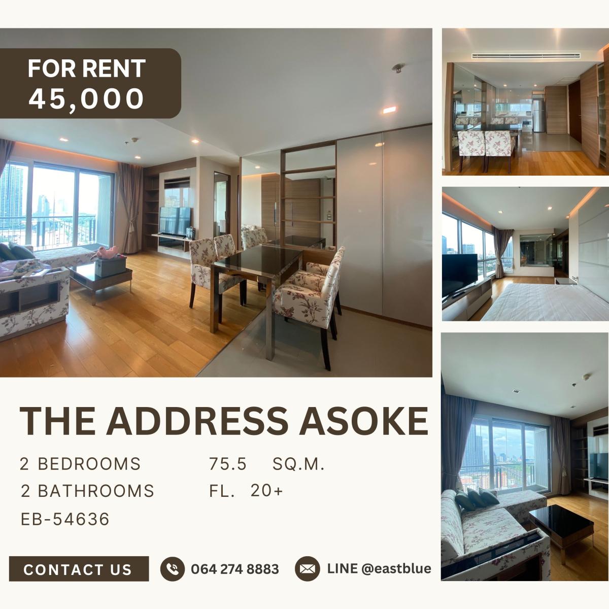 For RentCondoRama9, Petchburi, RCA : The Address Asoke, 2 bed, 45000 per month