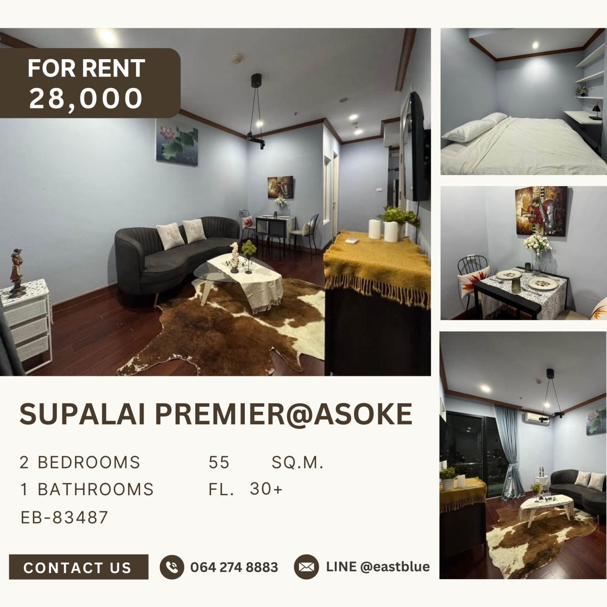 ให้เช่าคอนโดพระราม 9 เพชรบุรีตัดใหม่ RCA : Supalai Premier@Asoke, 2 bed, 28000 per month