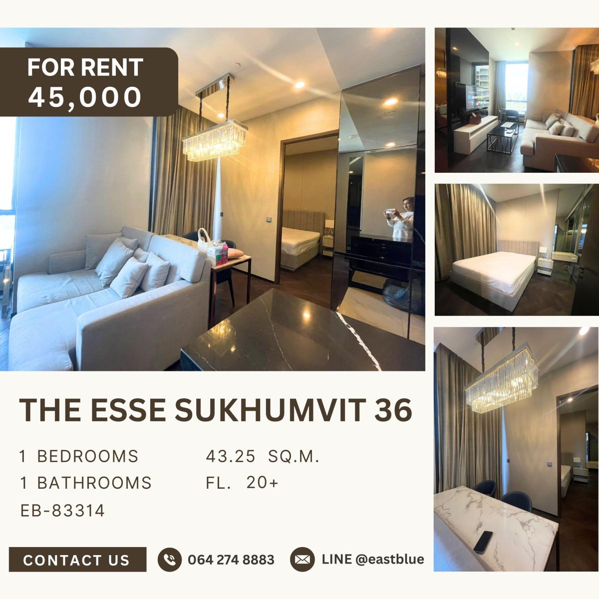 ให้เช่าคอนโดสุขุมวิท อโศก ทองหล่อ : The Esse Sukhumvit 36, 1 bed, 45000 per month