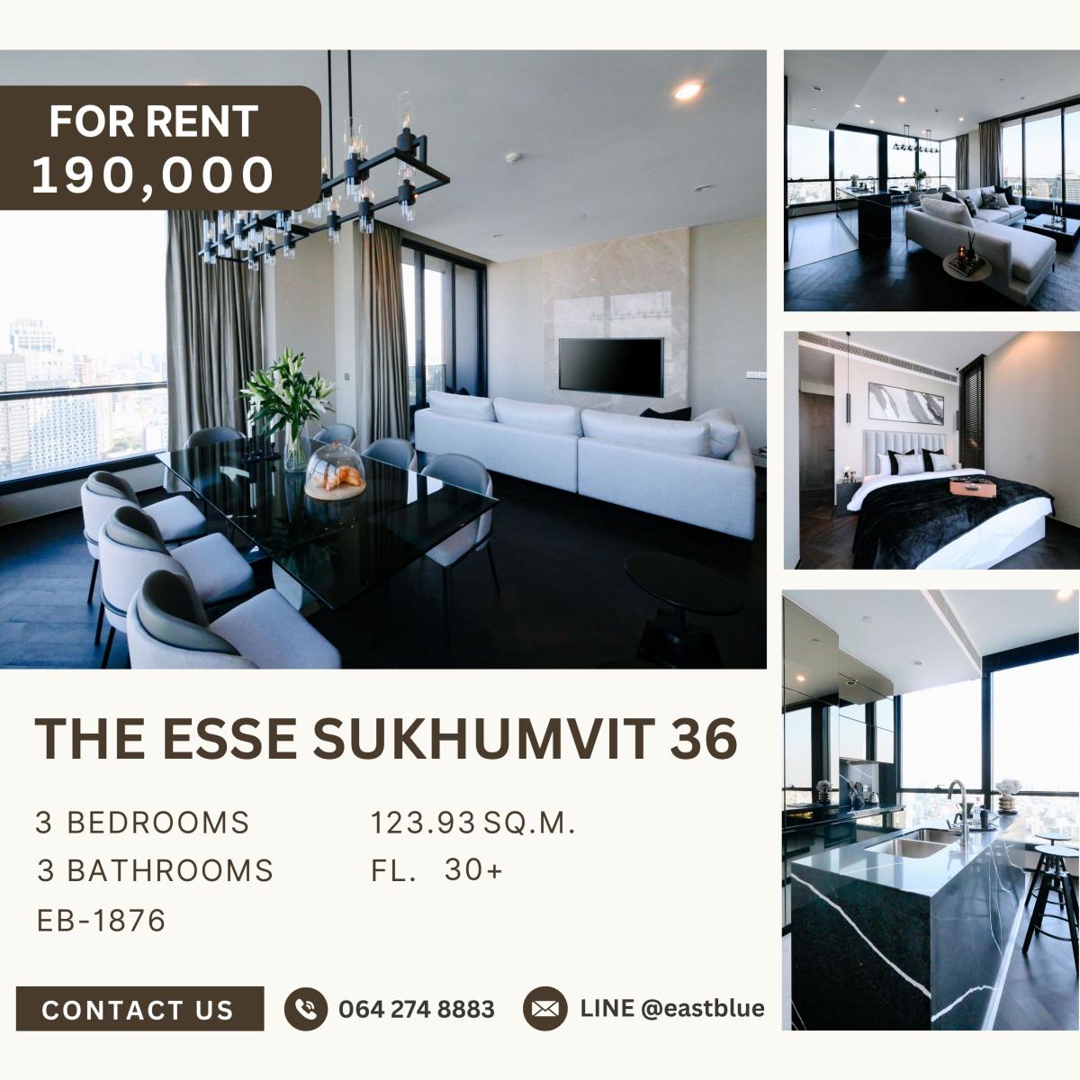 ให้เช่าคอนโดสุขุมวิท อโศก ทองหล่อ : The Esse Sukhumvit 36, 3 bed, 190000 per month