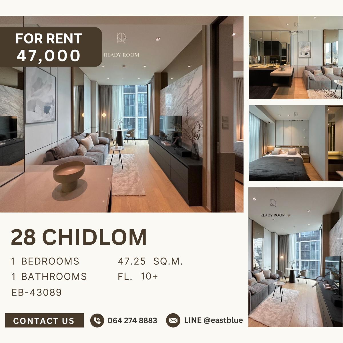 ให้เช่าคอนโดวิทยุ ชิดลม หลังสวน : 28 Chidlom, 1 bed, 47000 per month