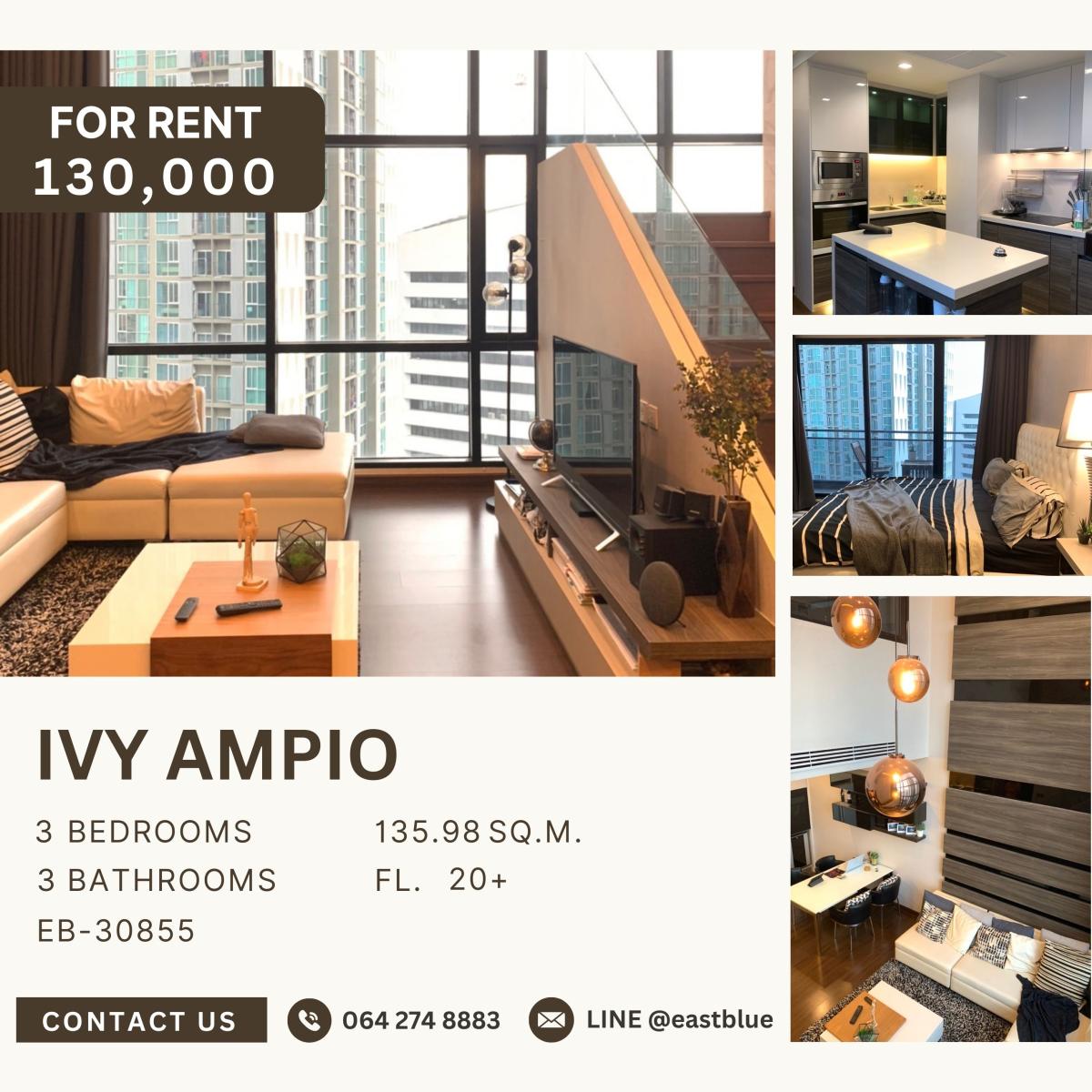 ให้เช่าคอนโดรัชดา ห้วยขวาง : Ivy Ampio, 3 bed, 130000 per month