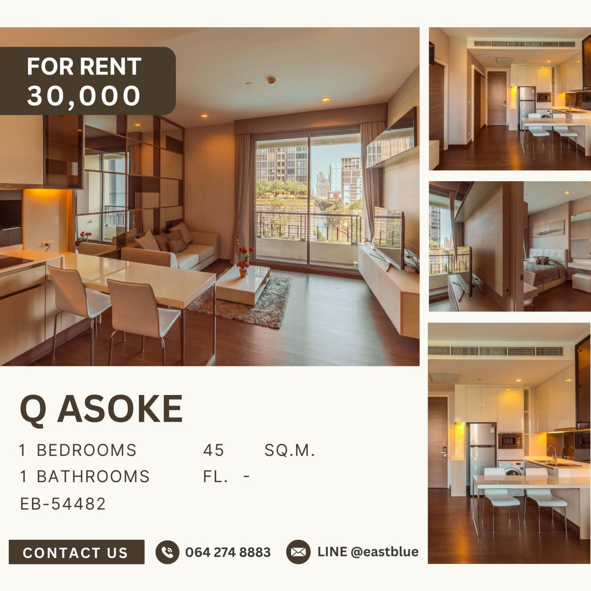 For RentCondoRama9, Petchburi, RCA : Q Asoke, 1 bed, 30000 per month