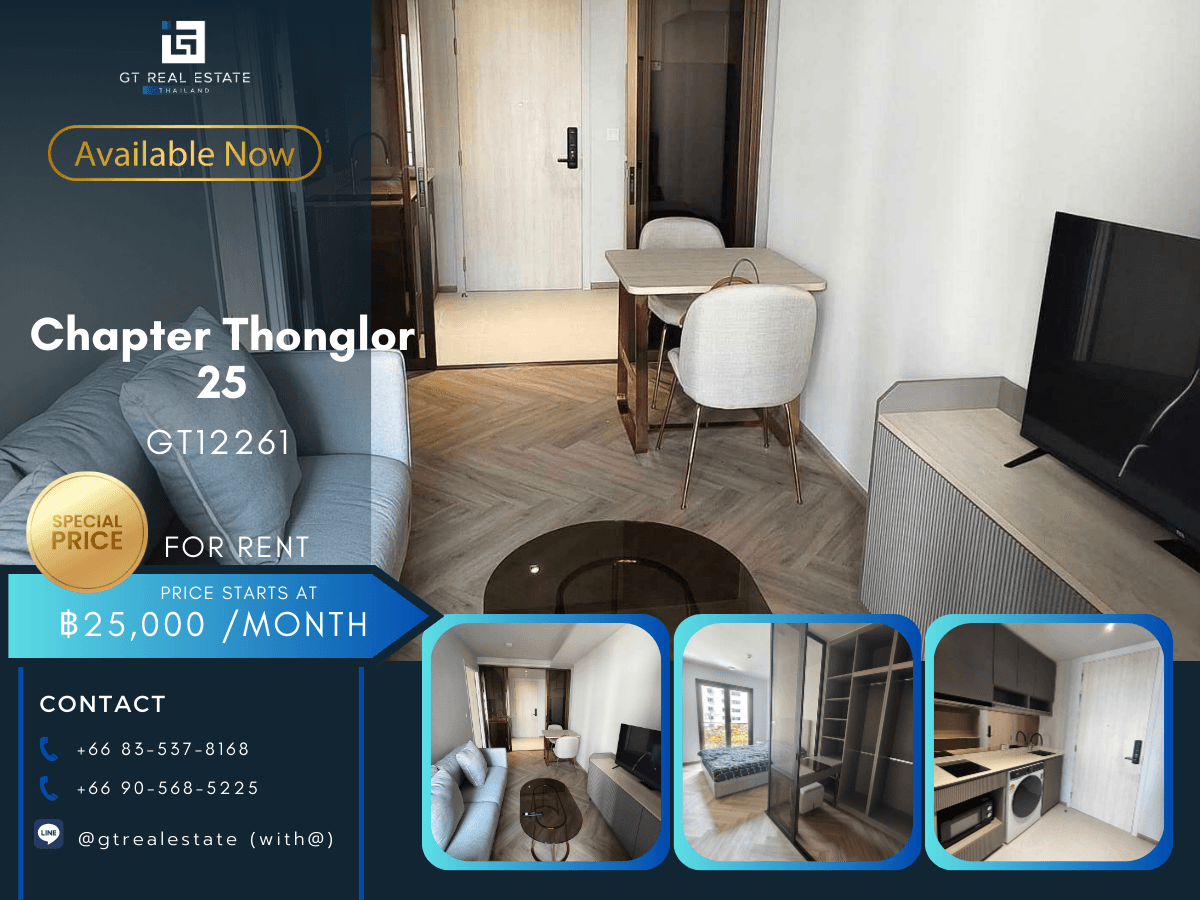 For RentCondoSukhumvit, Asoke, Thonglor : Condo Chapter Thonglor 25, beautiful room, complete furniture Ready to rent