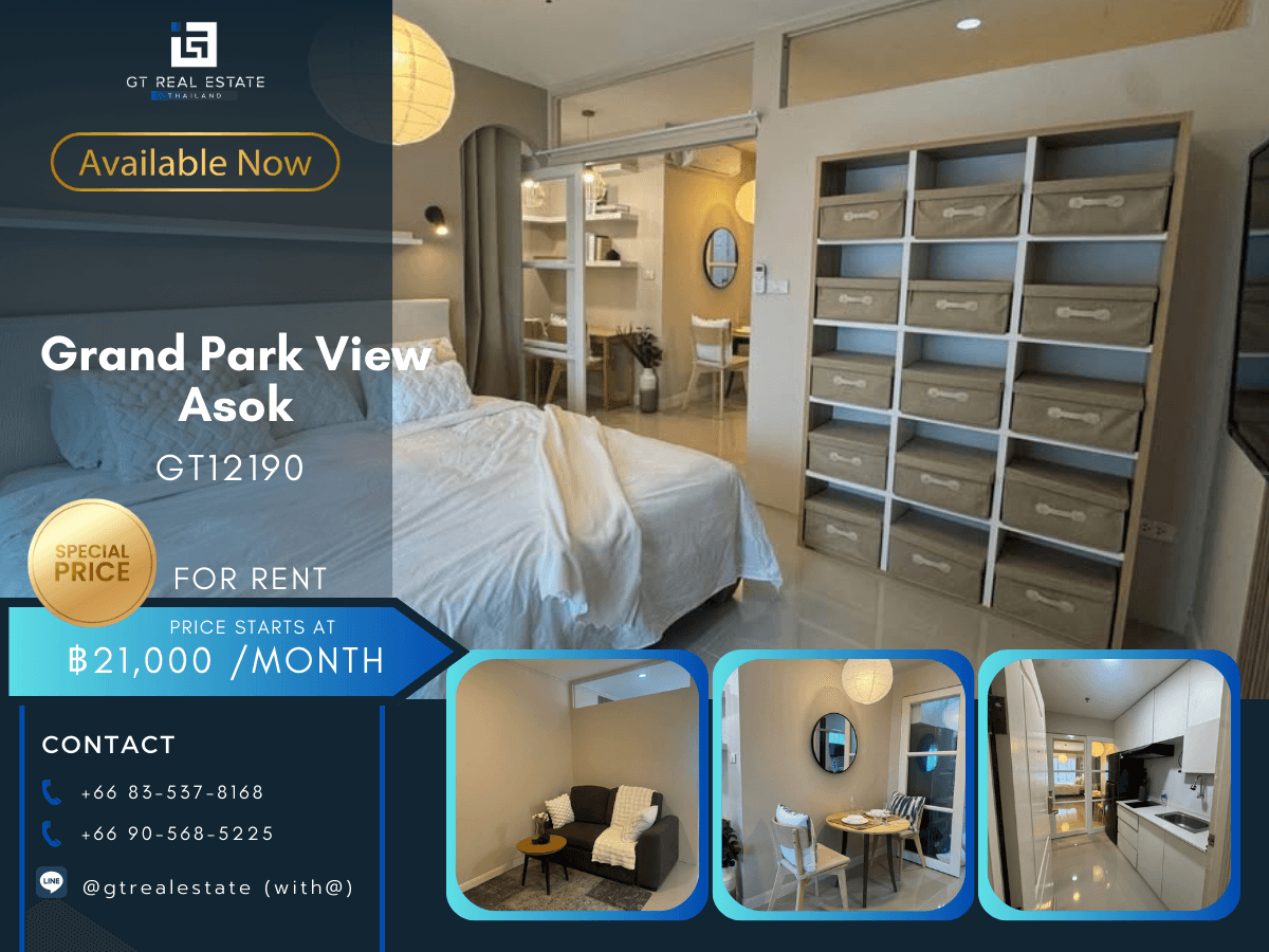 For RentCondoSukhumvit, Asoke, Thonglor : Grand Park View Asok condo, beautiful room, complete furniture Ready to rent