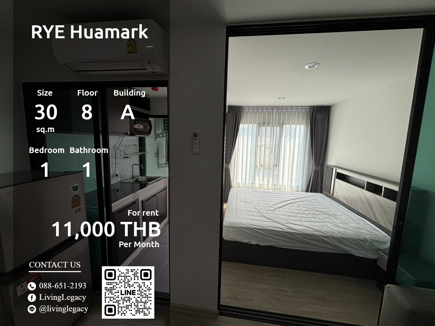 For RentCondoLadkrabang, Suwannaphum Airport : SSOTXC Condo for Rye Huamark 30 sq.m., 8th Floor, Line ID: @livingLegacy