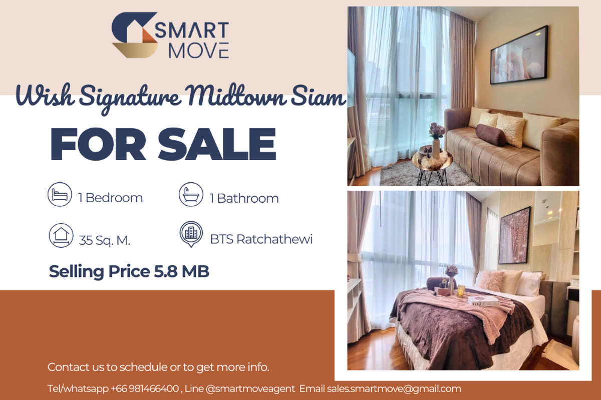 For SaleCondoRatchathewi,Phayathai : Code C20230400033 .... Wish Signature Midtown Siam for sale, 1 bedroom, 1 bathroom, high floor 17 ++, complete, special price !!