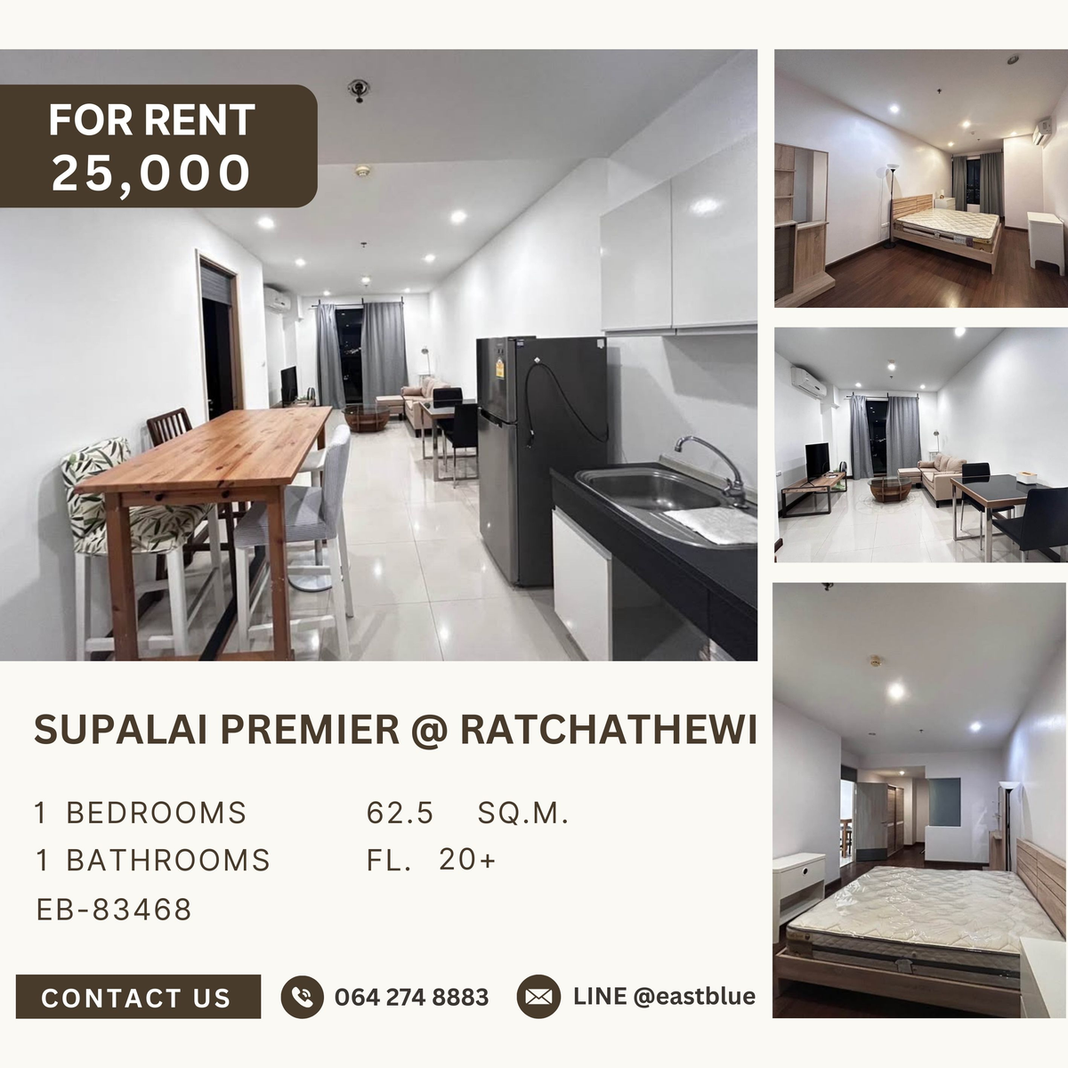 For RentCondoRatchathewi,Phayathai : Supalai Premier Ratchathewi ✨🤍 25,000 .-/Month ✨🌹Uully Furnished 62SQM