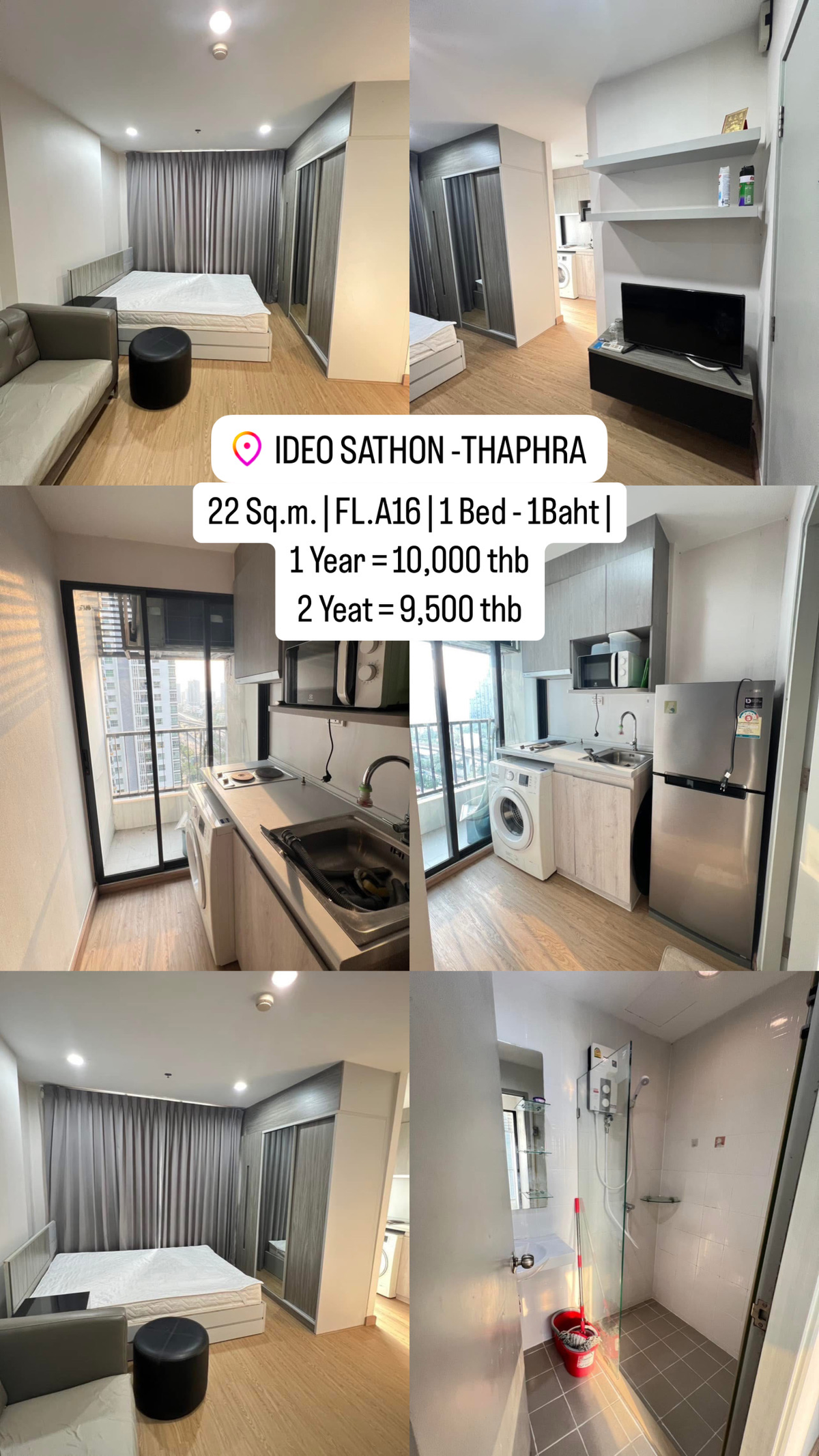 For RentCondoThaphra, Talat Phlu, Wutthakat : 🔹Condo for Rent | Ideo Sathorn - Thaphra | 22 SQ.M | 1 Bed 1 Bath | 10,000 thb.