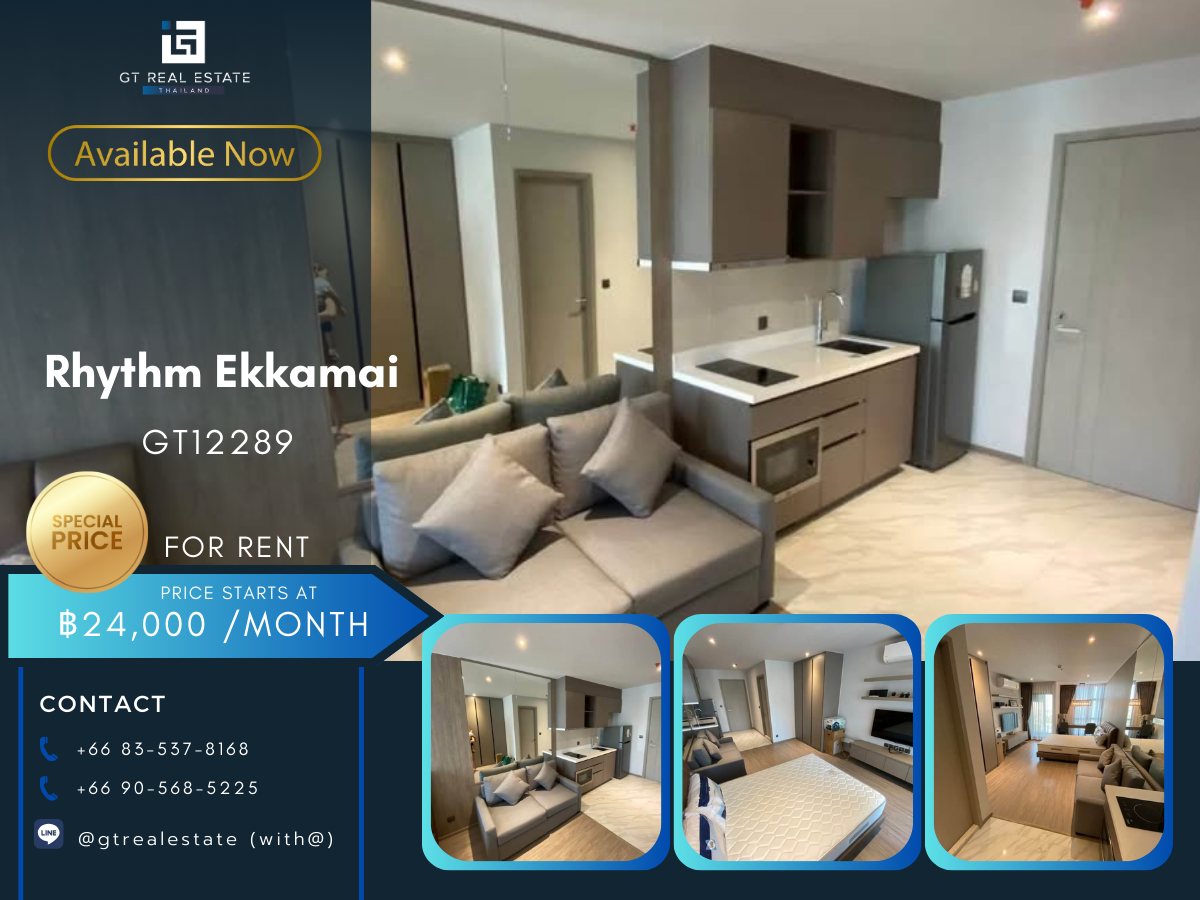 For RentCondoSukhumvit, Asoke, Thonglor : Rhythm Ekkamai condo, beautiful room, complete furniture Ready to rent