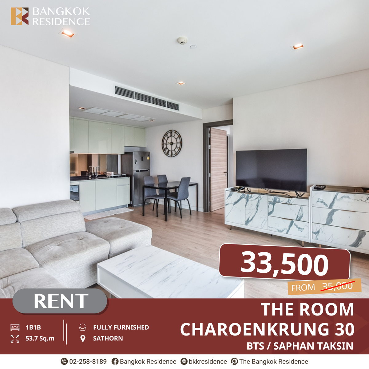 For RentCondoSathorn, Narathiwat : The Room Charoenkrung 30 - Ready to Move In, Near BTS Saphan Taksin