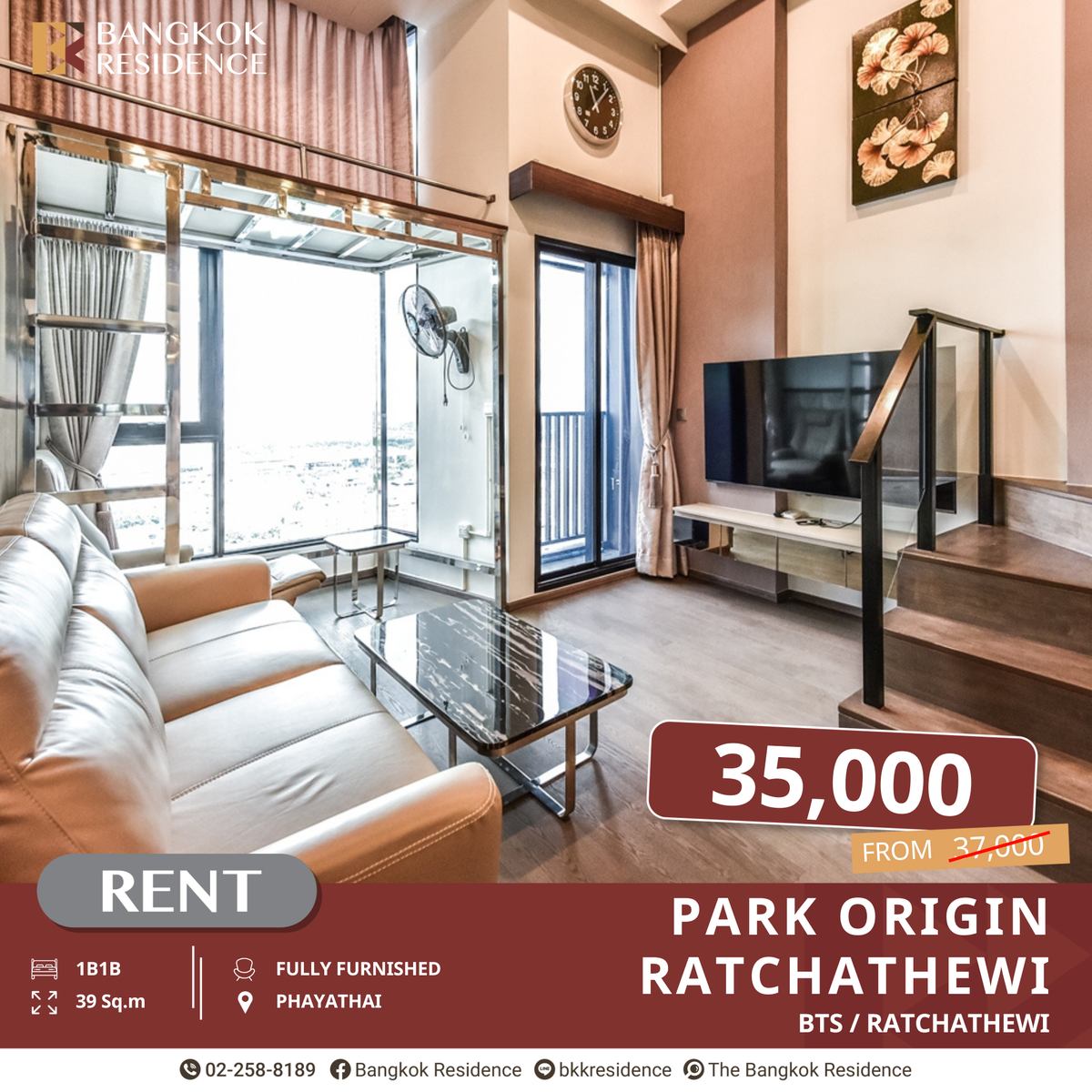 For RentCondoRatchathewi,Phayathai : Park Origin Ratchathewi - Loft with High Ceilings near BTS Ratchathewi