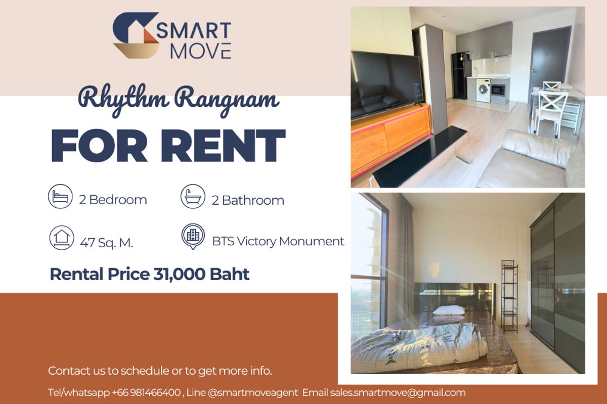 For RentCondoRatchathewi,Phayathai : 🔥 For rent !! 🔥 Code C20230105240 .......... Rhythm Rangnam, 2 bedrooms, 2 bathrooms, south, high level 23 ++, complete, ready to approach 📣📣