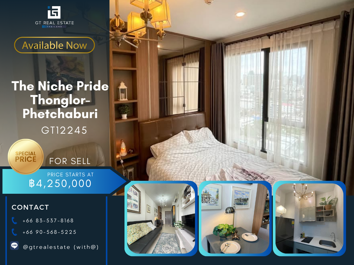 For SaleCondoRama9, Petchburi, RCA : The Niche Pride Thonglor-Phetchaburi condo, beautiful room, complete furniture.