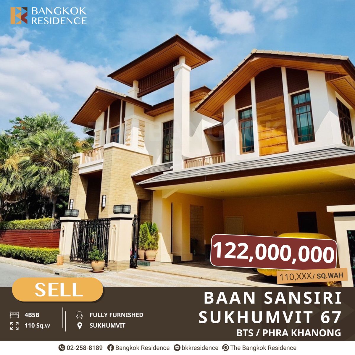 For SaleHouseOnnut, Udomsuk : Baan Sansiri Sukhumvit 67, Luxurious Detached House in a Tranquil Location near BTS Phra Khanong