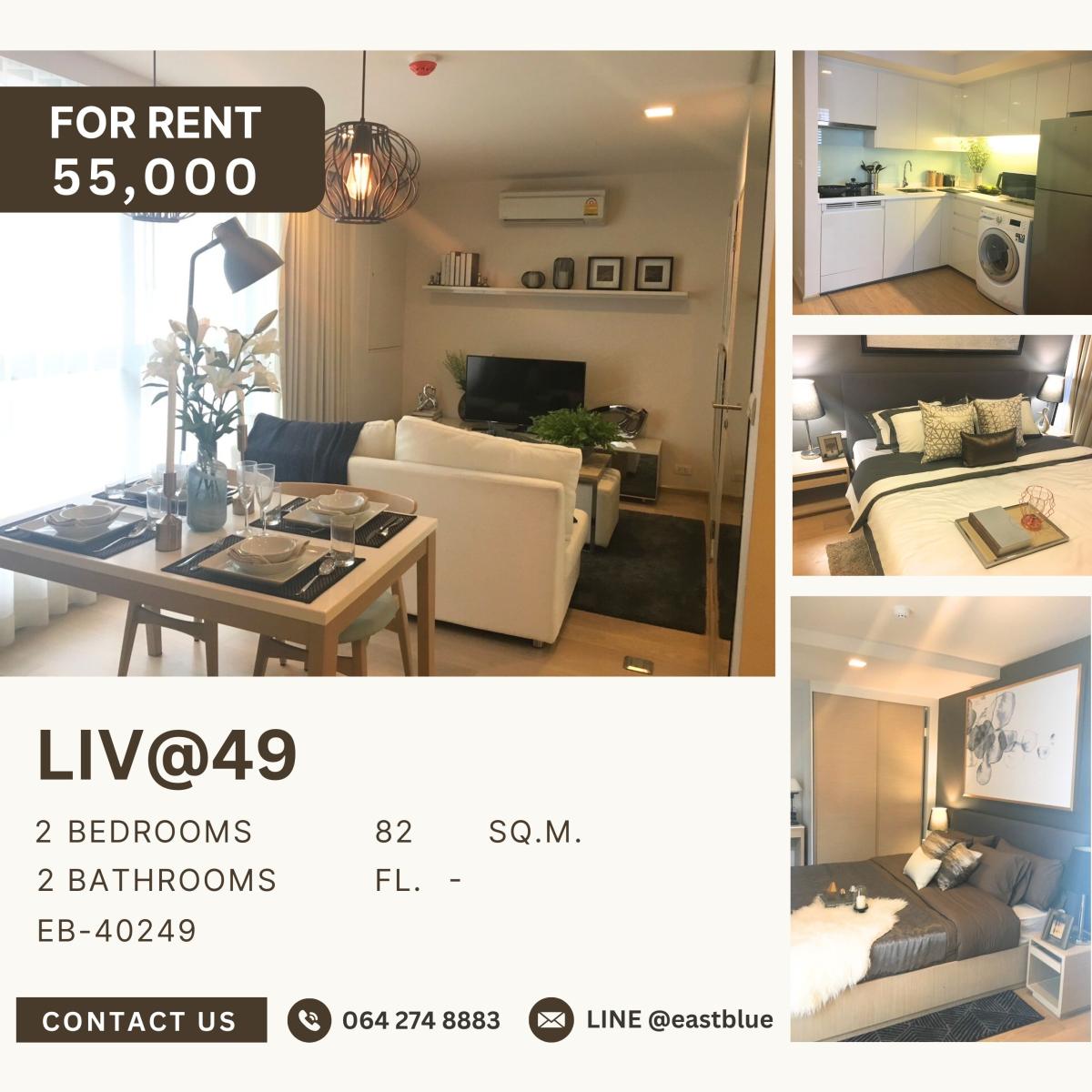 For RentCondoSamut Prakan,Samrong : Liv@49, 2 bed, 55000 per month