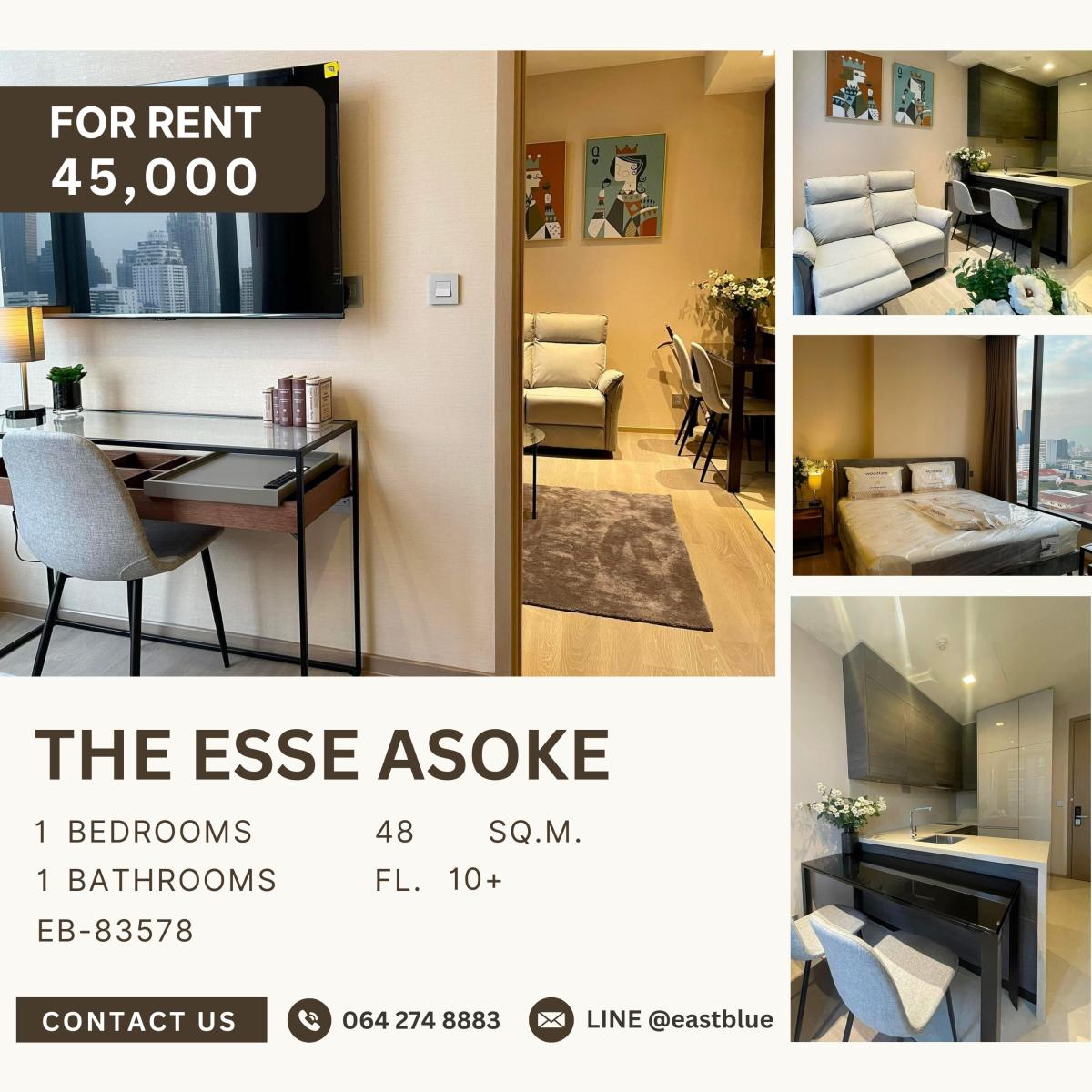 For RentCondoSukhumvit, Asoke, Thonglor : The Esse Asoke, 1 bed, 45000 per month