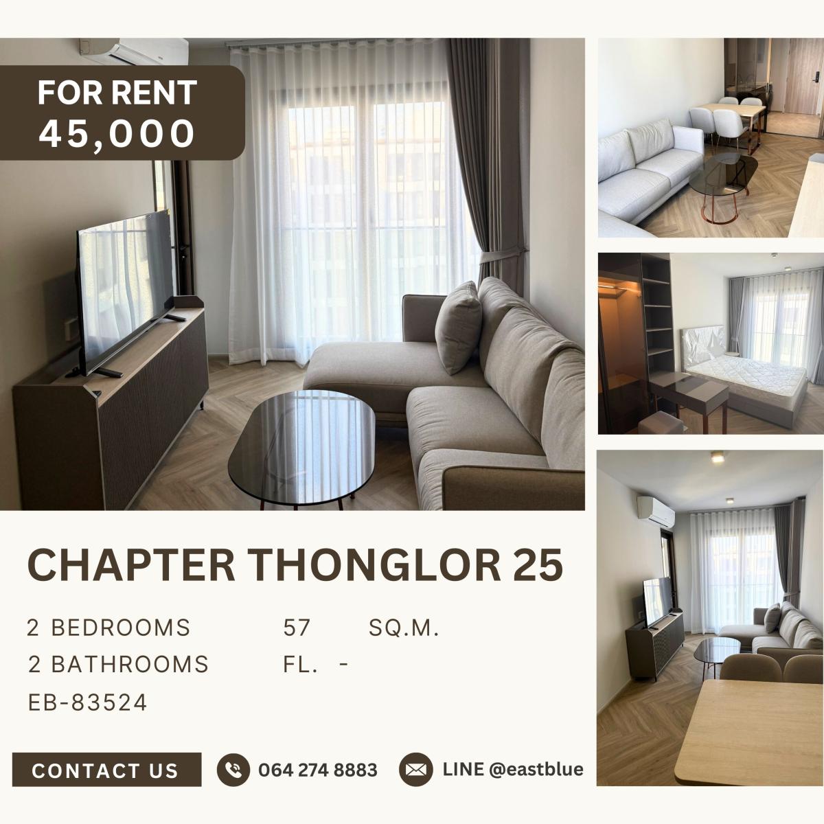 For RentCondoSukhumvit, Asoke, Thonglor : Chapter Thonglor 25, 2 bed, 45000 per month