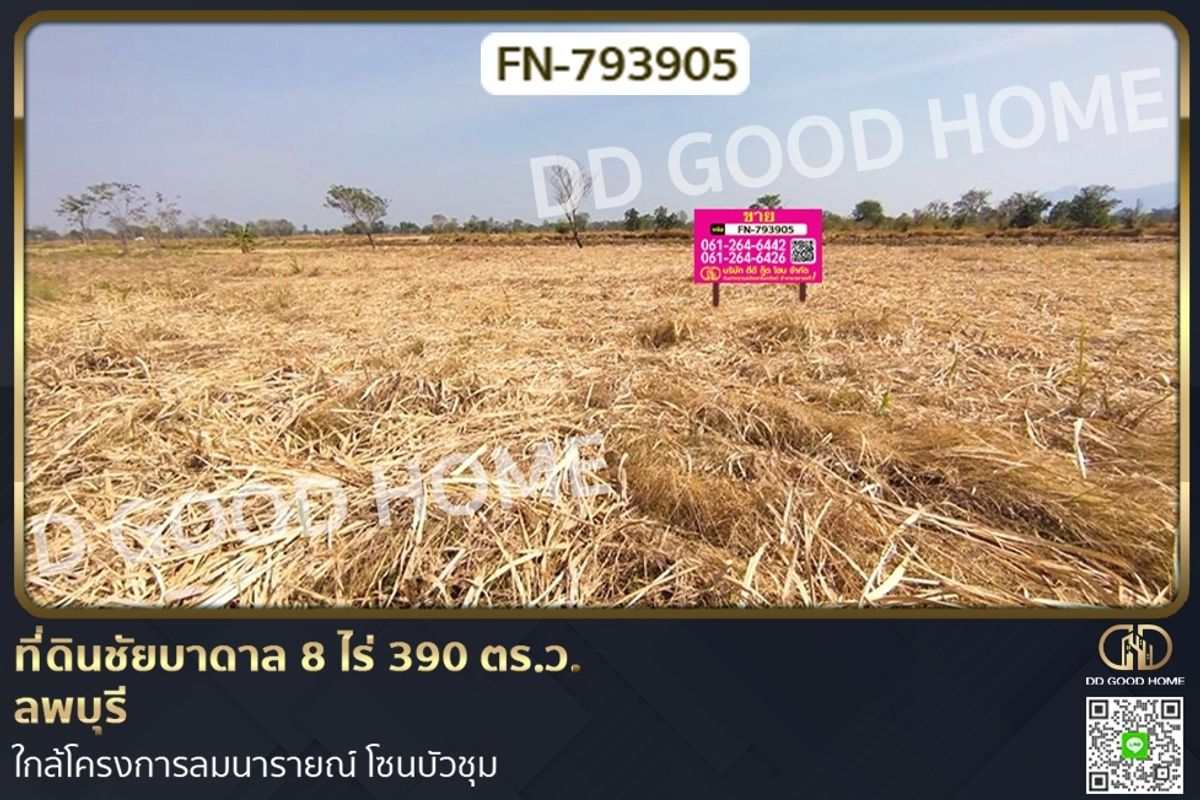 ขายที่ดินลพบุรี : FN-793905 ที่ดินชัยบาดาล 8 ไร่ 390 ตร.ว. ลพบุรี ใกล้โครงการลมนารายณ์ โซนบัวชุม