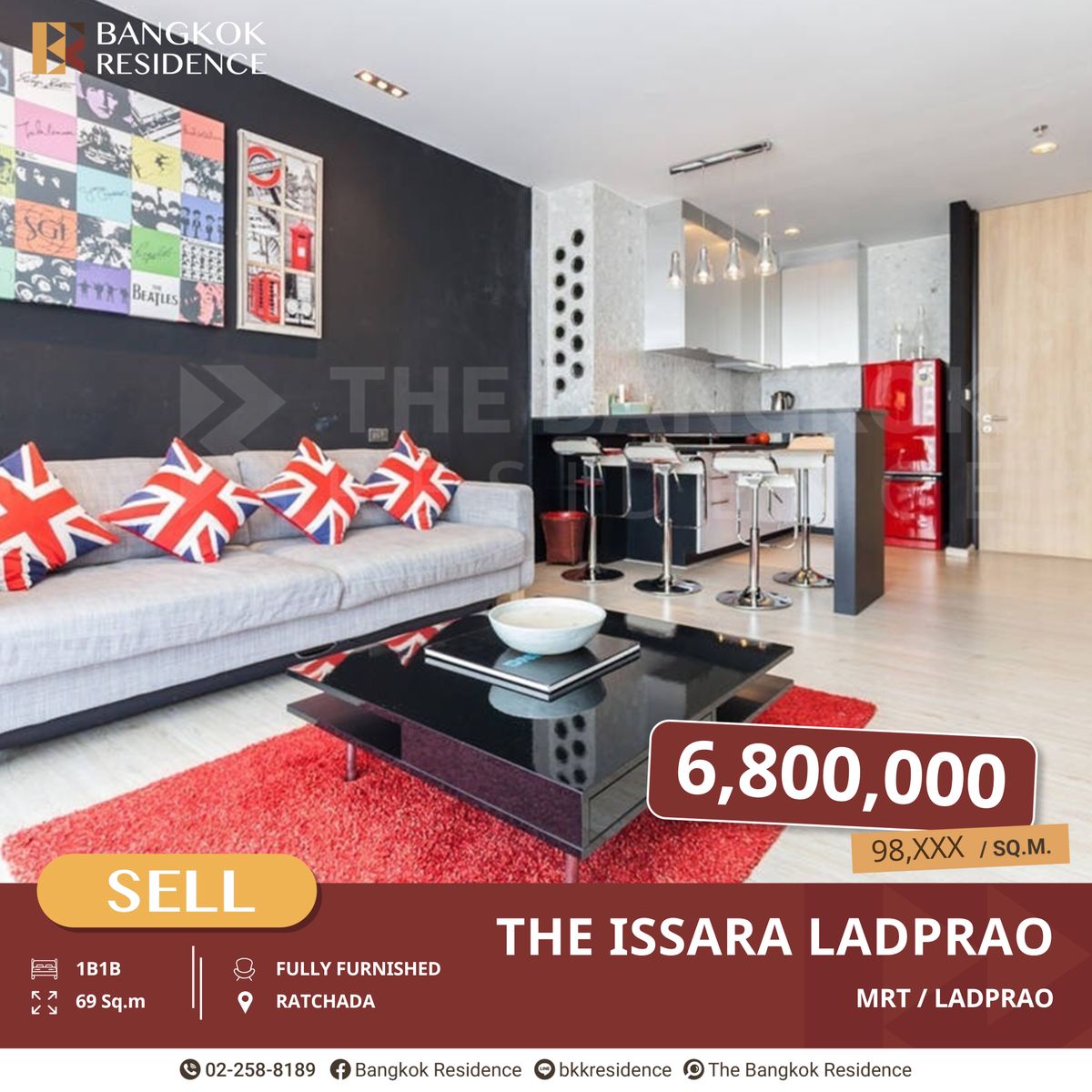 For SaleCondoLadprao, Central Ladprao : The Issara Ladprao is full with the full living space near MRT Lat Phrao.