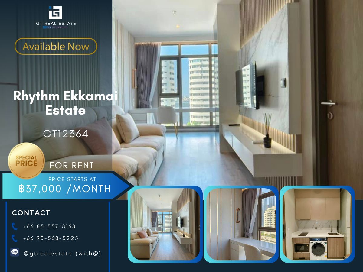 For RentCondoSukhumvit, Asoke, Thonglor : Rhythm Ekkamai Estate condo, beautiful room, complete furniture Ready to rent