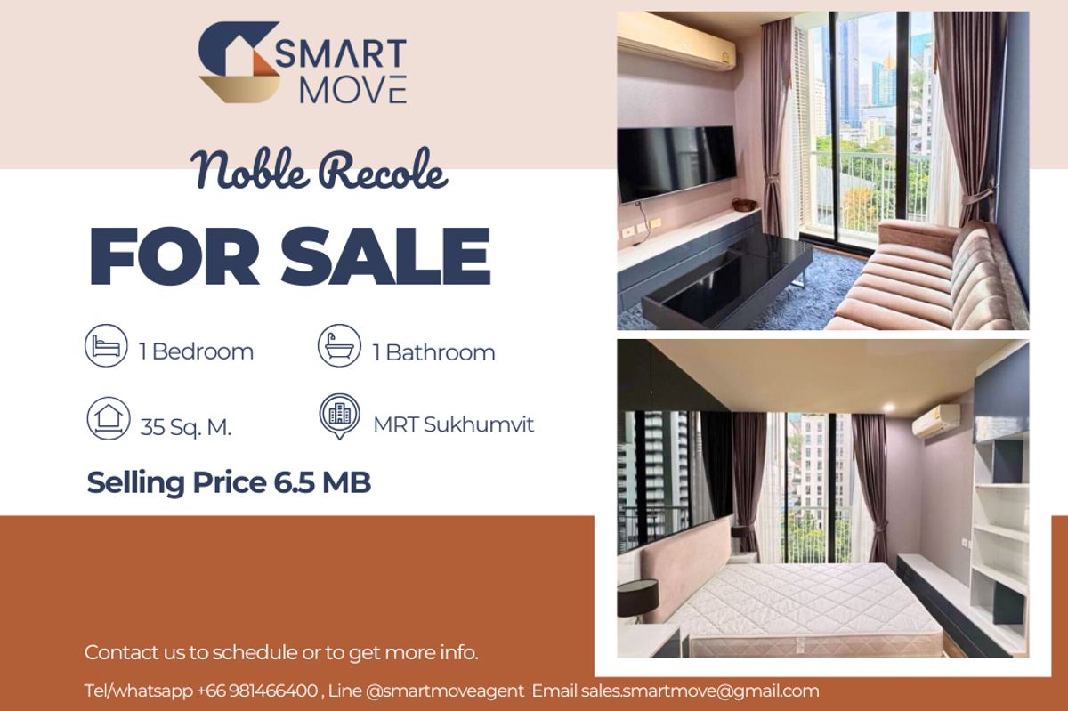 For SaleCondoSukhumvit, Asoke, Thonglor : 🔥 Selling with tenants !! Code C20250300005 ....... Noble Recole, 1 bedroom, 1 bathroom, complete decoration, special price !! 🔥