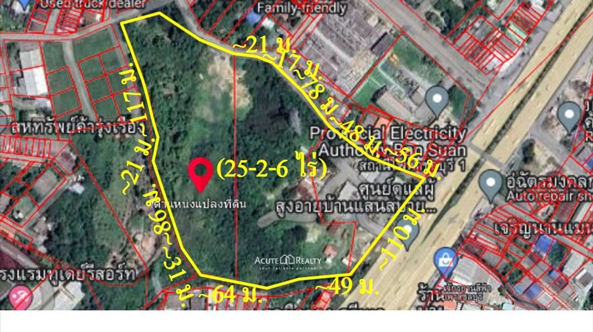 For SaleLandPattaya, Bangsaen, Chonburi : Land for sale on the avoiding road, Chon Buri, red plan, commercial center, potential location, near Chon Buri Stadium