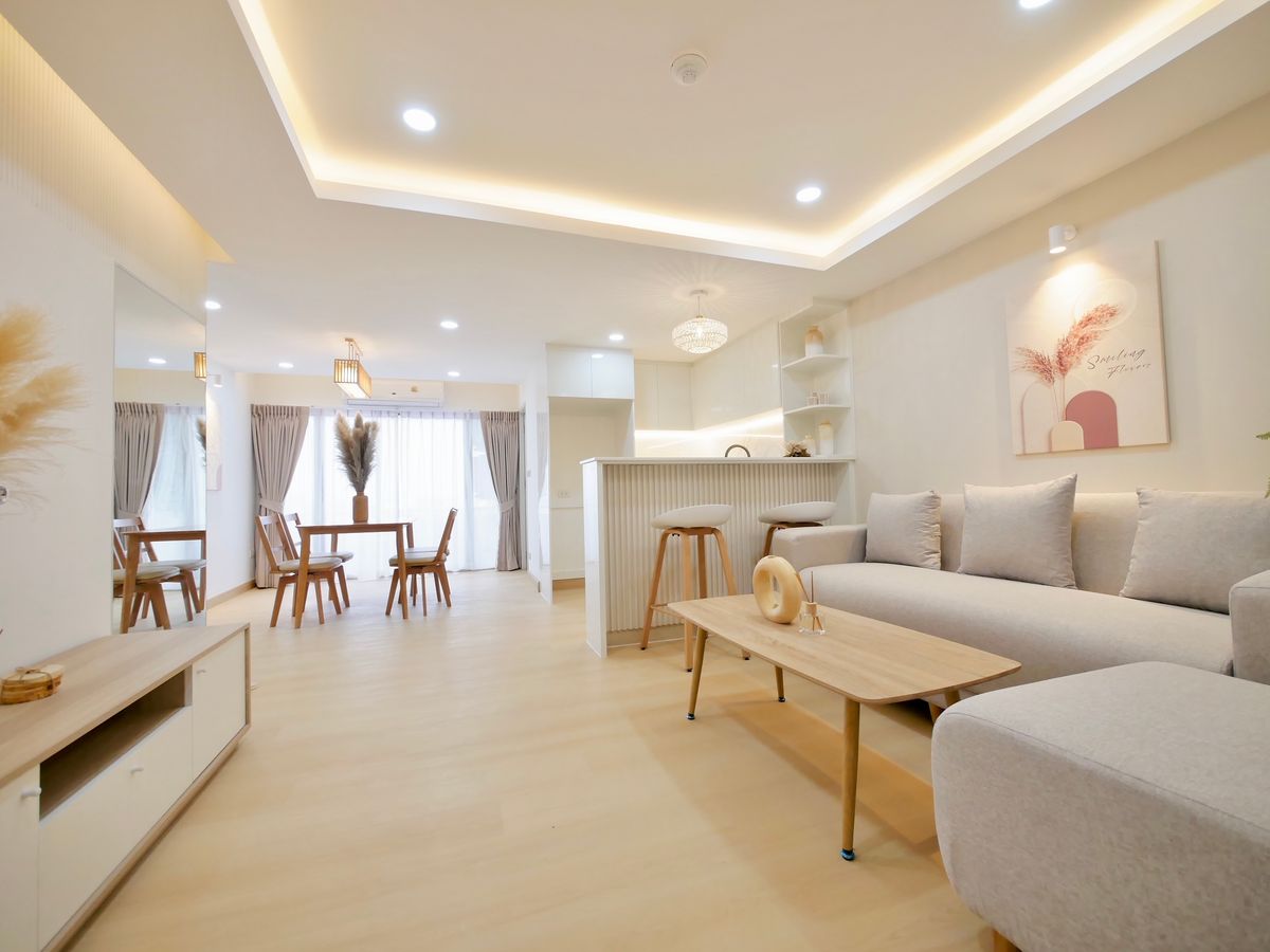 For SaleCondoOnnut, Udomsuk : Condo for sale, Anchan Soi On Nut 70/1, corner room, size 65 sq.m., 2 bedrooms, beautifully decorated with