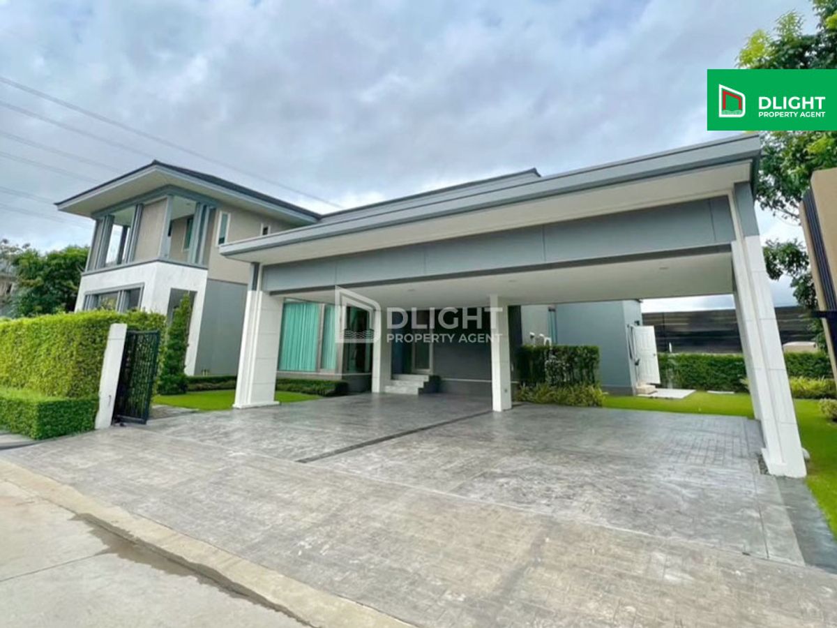 For SaleHouseLadkrabang, Suwannaphum Airport : Luxurious single house for sale Perfect, Piece, Rama 9, Krungthep Kreetha, 5 bedrooms, 6 bathrooms, 4 car parks, complete facilities Quiet atmosphere There is a privacy of only 48 million baht. Rent 390,000 baht/month.