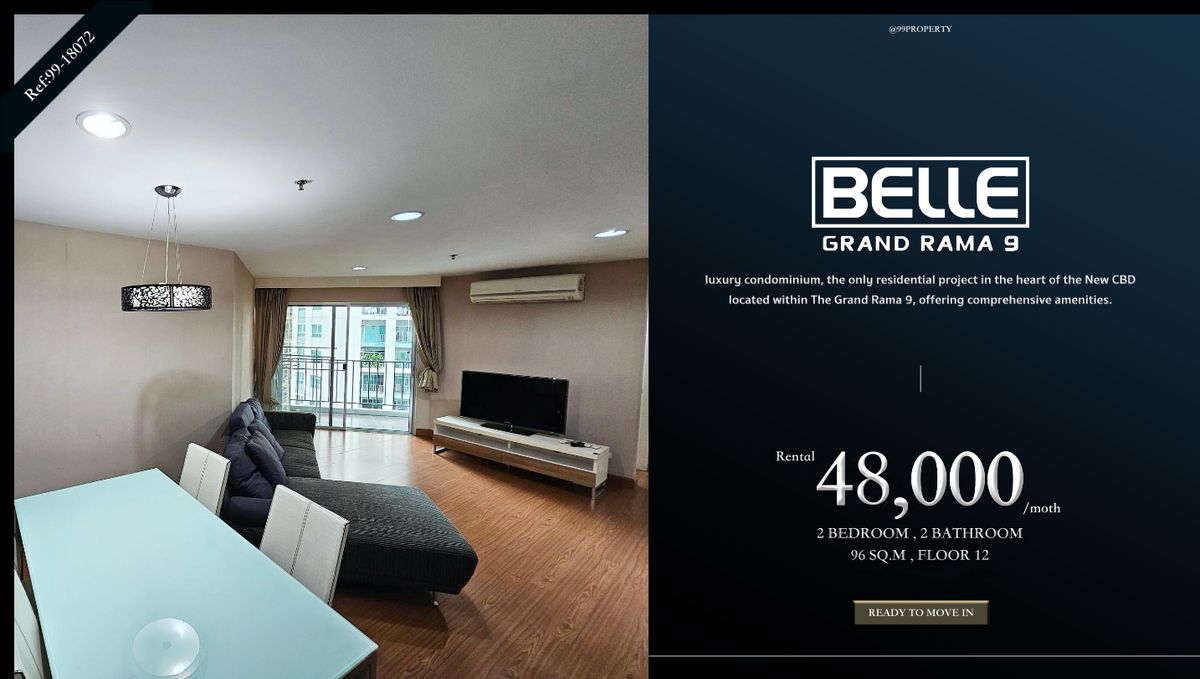 For RentCondoRama9, Petchburi, RCA : For Rent Belle Grand Rama 9 [Belle Grand Rama 9] ready to stay immediately.