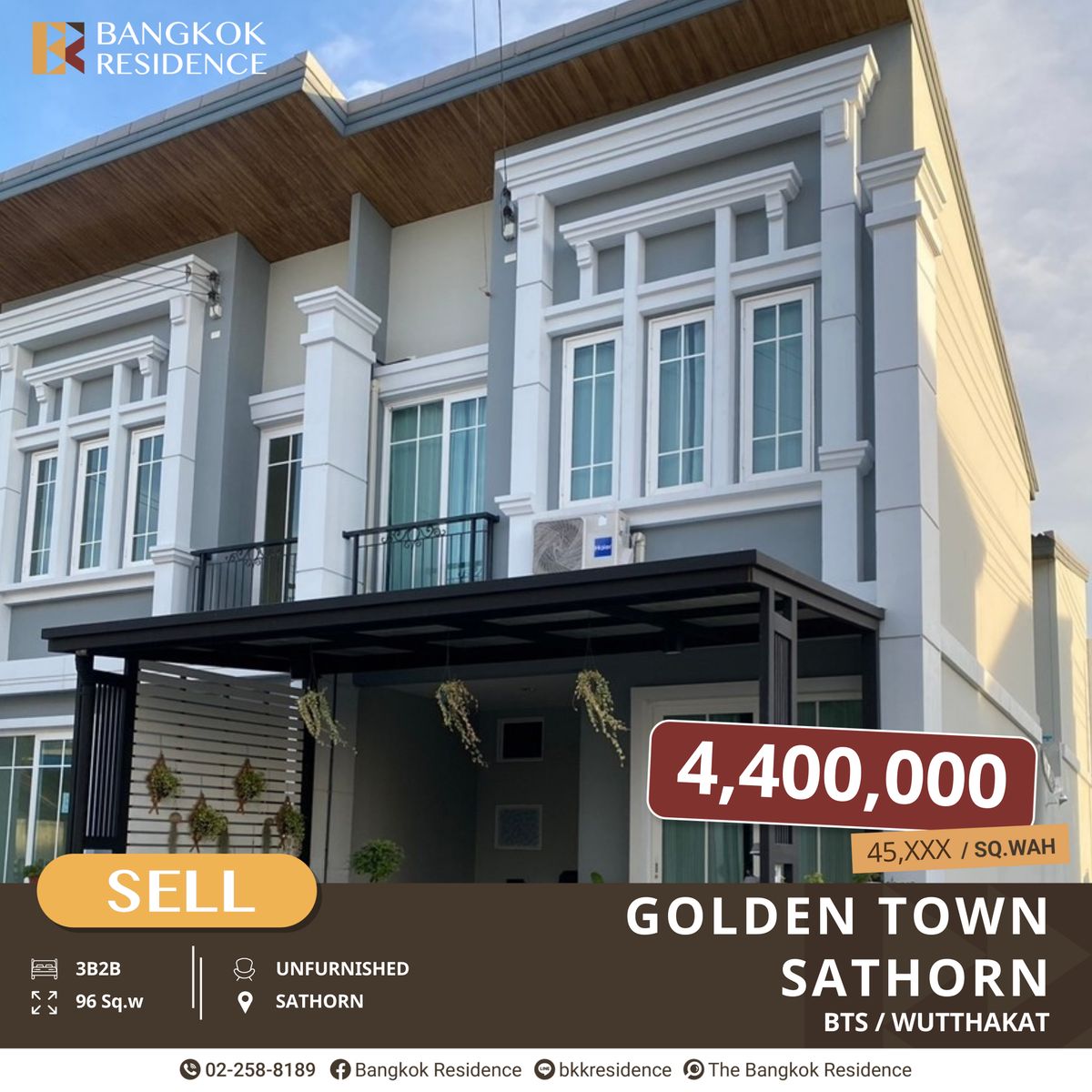 ให้เช่าทาวน์โฮมท่าพระ ตลาดพลู วุฒากาศ : Golden Town Sathorn ทาวน์โฮม 2 ชั้น ฟังก์ชั่นครบครัน ใกล้ BTS วุฒากาศ