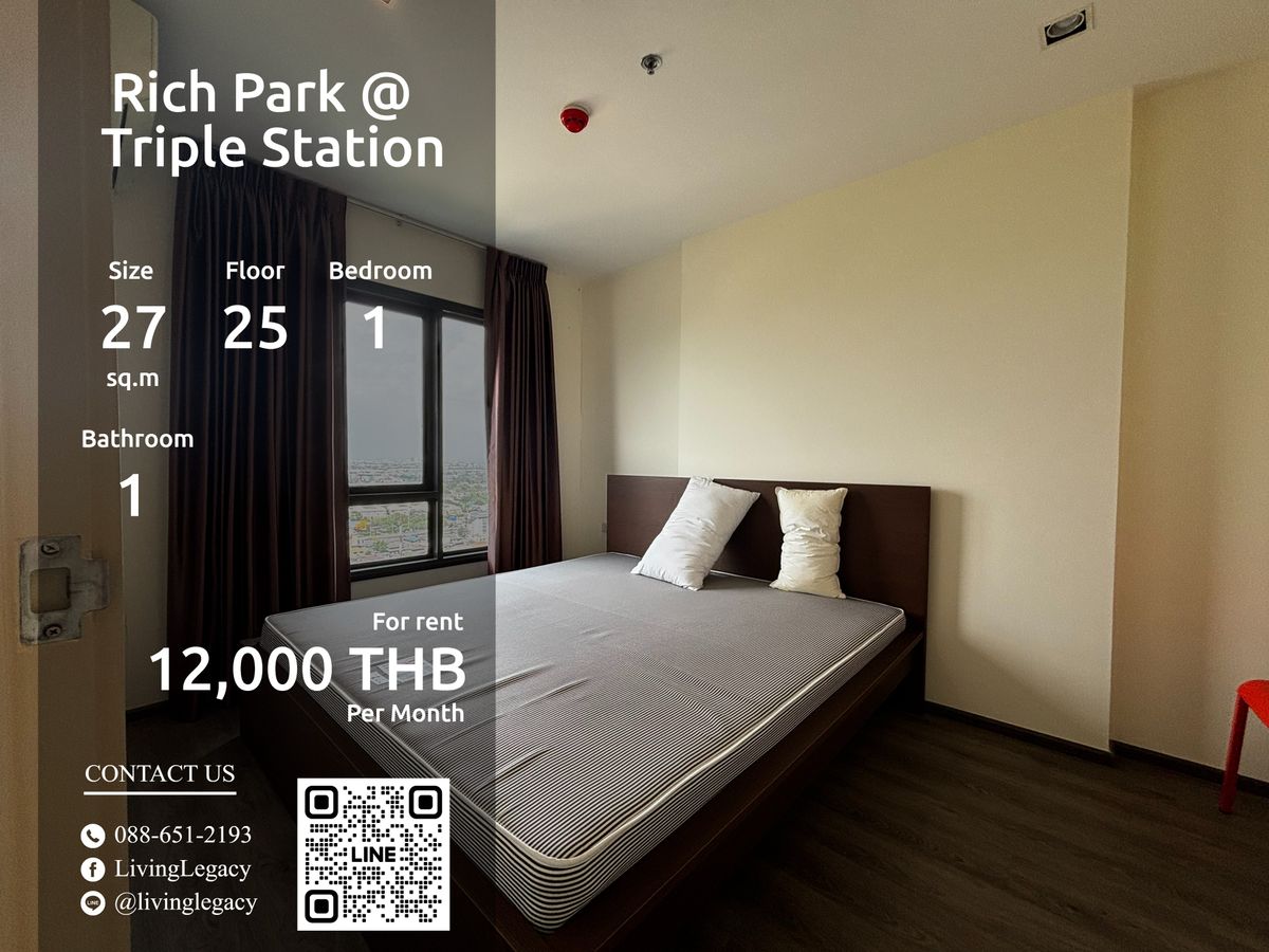 For RentCondoPattanakan, Srinakarin : ST2DKQ Condo for Rich Park @ Triple Station 27 sq.m. Floor 25 Line ID: @livingLegacy