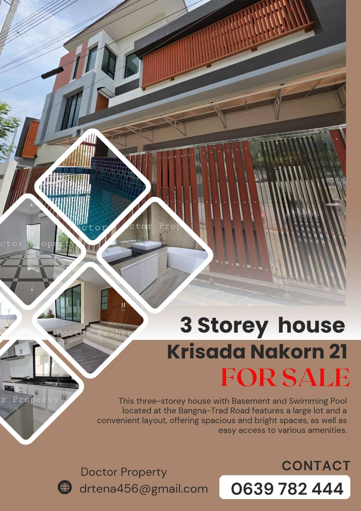 For SaleHouseSamut Prakan,Samrong : 🔥 Selling cheap houses, Kritsa Nakorn 21 68 Sq. 3 floors, 5 bedrooms, 6 water 🔥 with underground rooms And the pool (Never been in) Best Deal Krisada Nakhorn 21 68 SQ.W. 3 Storey House 5 Bed 6 Bath Basement and Swimming Pool