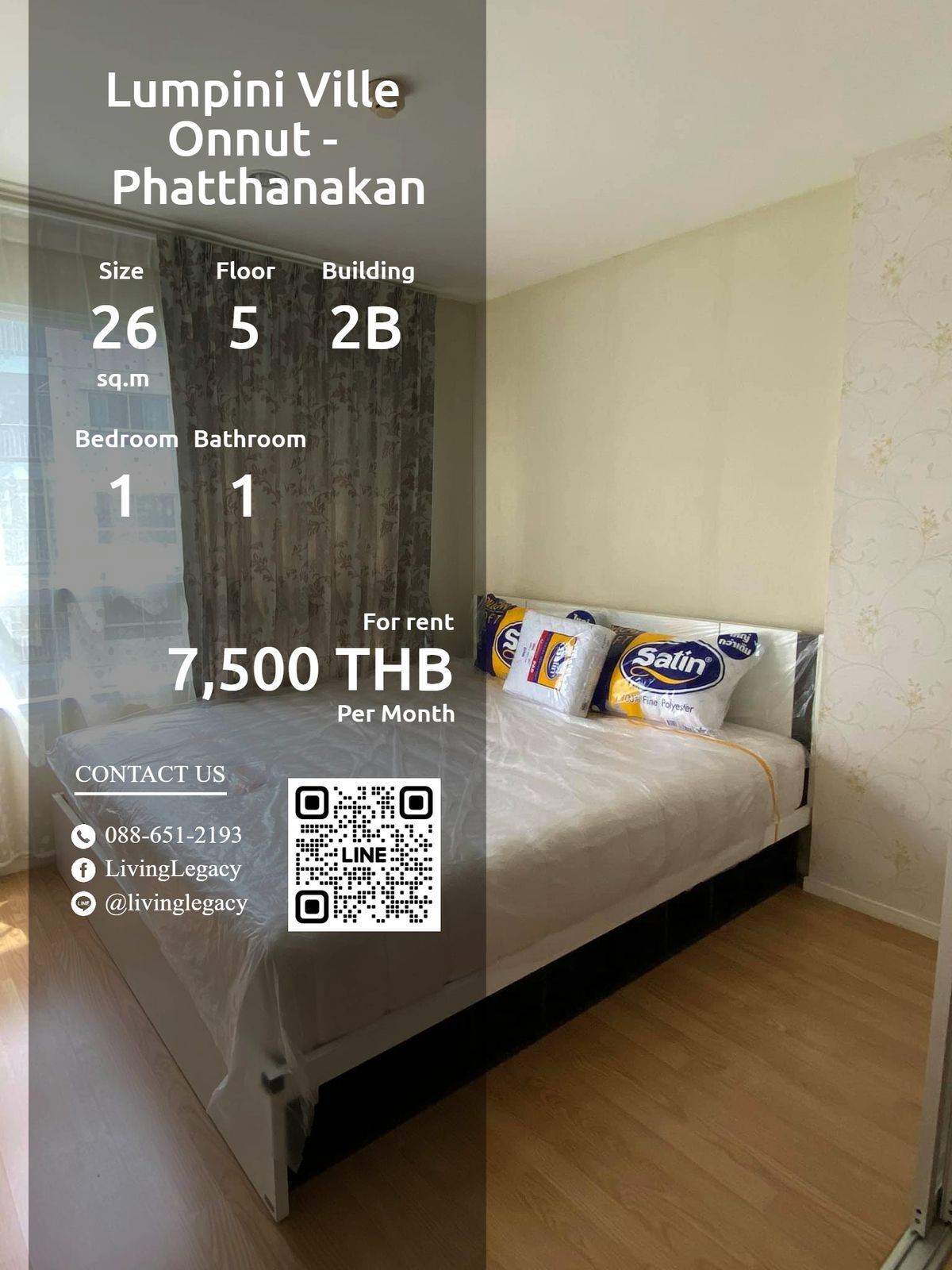 For RentCondoPattanakan, Srinakarin : SIIJRX Condo for rent Lumpini Ville onnut - Phatthanakan 26 sq.m., 5th floor, 2B LINE ID: @livingLegacy