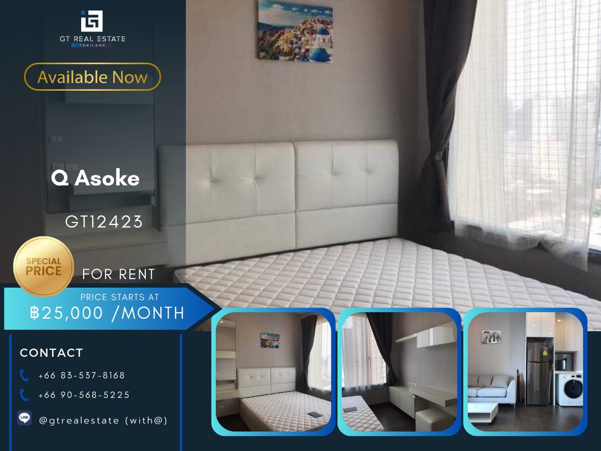 For RentCondoRama9, Petchburi, RCA : Condo Q asoke, beautiful room, complete furniture Ready to rent