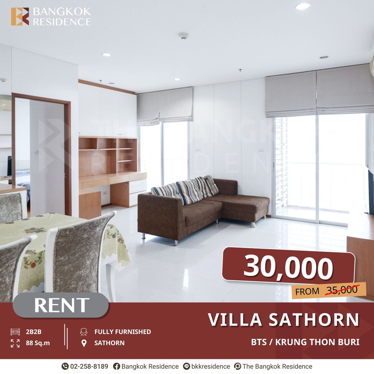 For RentCondoWongwianyai, Charoennakor : Villa Sathorn - Conveniently Located near BTS Krung Thon Buri