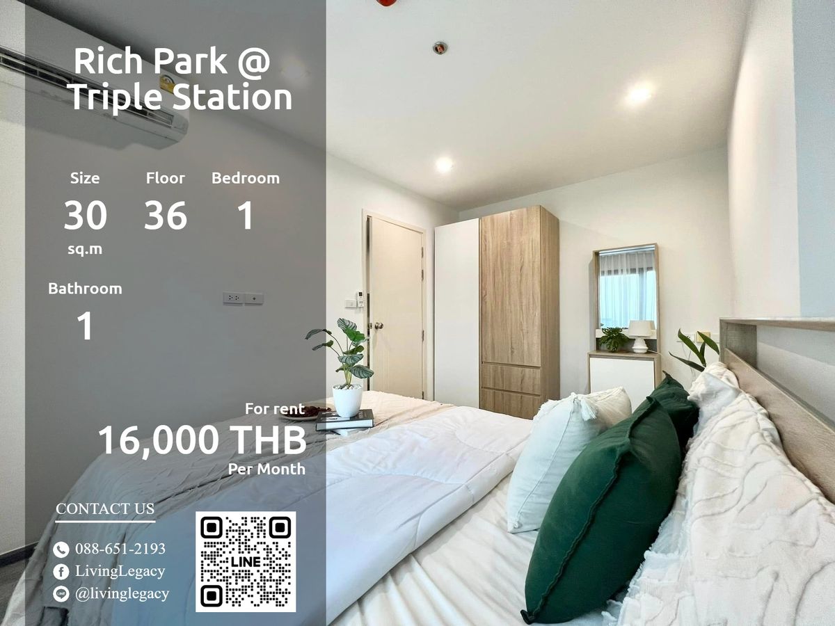 For RentCondoPattanakan, Srinakarin : Lu9jeoej Condo for Rich Park @ Triple Station 30 sq.m., Floor 36 Line ID: @livingLegacy