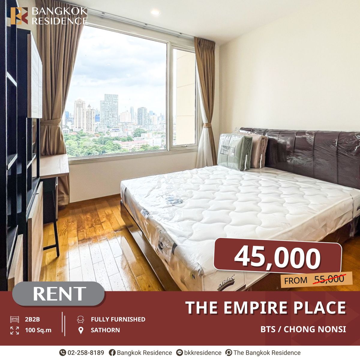 For RentCondoSathorn, Narathiwat : The Empire Place, Spacious Ready-to-Move-In Condo near BTS Chong Nonsi