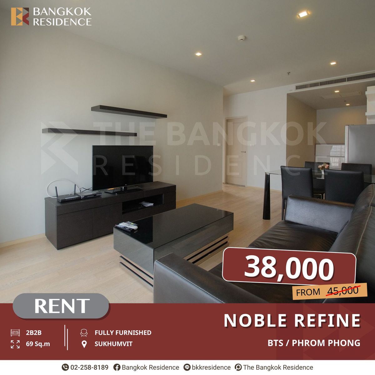 For RentCondoSukhumvit, Asoke, Thonglor : Noble Refine, Condo Near Em-District and BTS Phrom Phong