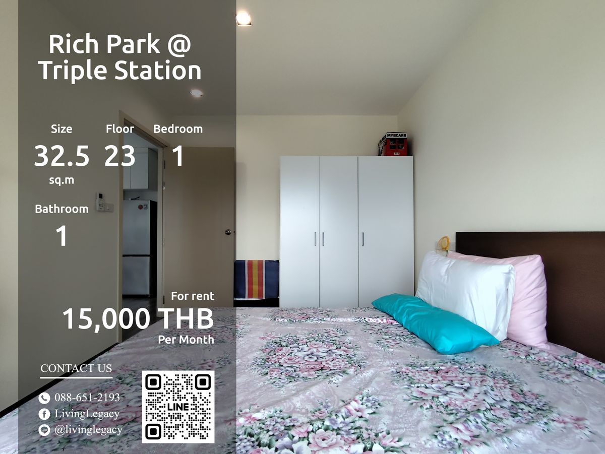 For RentCondoPattanakan, Srinakarin : ST2DPN Condo Rich Park @ Triple Station 32.5 sq.m., Floor 23 Line ID: @livingLegacy